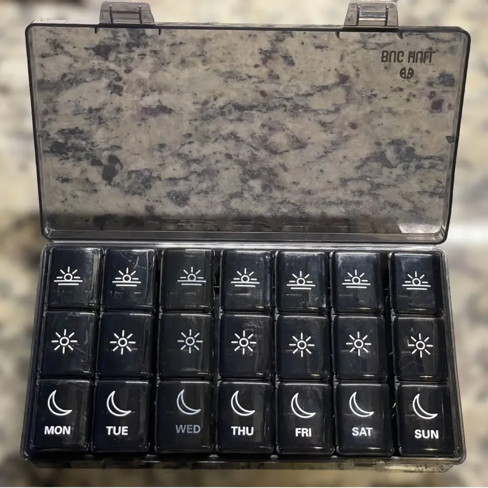 Bug Hill Black Weekly Pill Organizer (3X a Day/7 Days a Week) Great for Travel